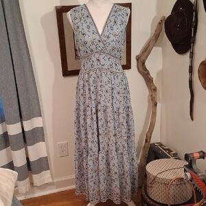 Max Studio Light Blue Floral Tiered Maxi Dress